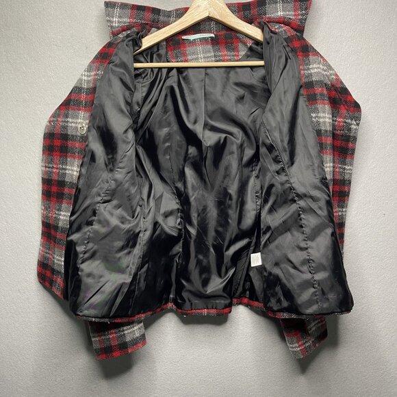Maurices Womens Red & Gray Plaid Wool Blend Peacoat Jacket S - Picture 3 of 8